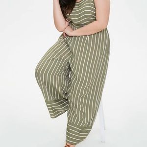 Plus sized striped wide leg jumpsuit